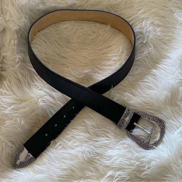 Black leather western belt - Picture 2 of 5